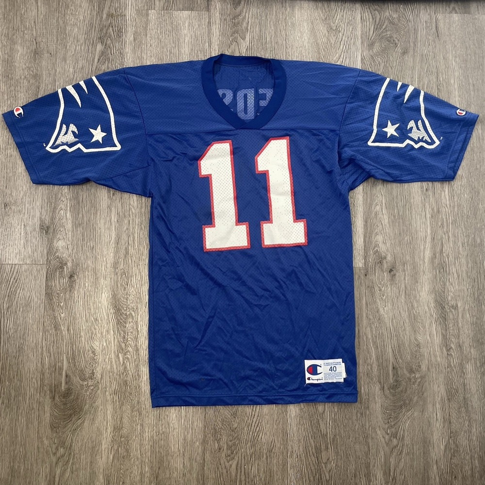 Vintage Champion New England Patriots Jersey Men's 40 Drew Bledsoe Blue NFL USA